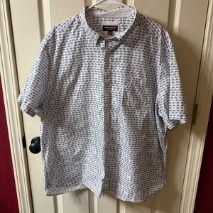 Johnston Murphy Mens XXL Button Down Shirt White Bicycle Print‎ Short Sleeve